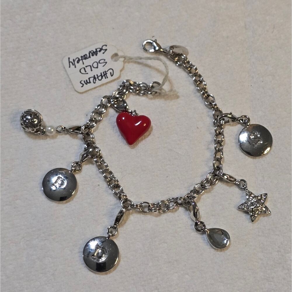 Lia Sophia Silver Initial Heart Star Charm Bracelet New!‎